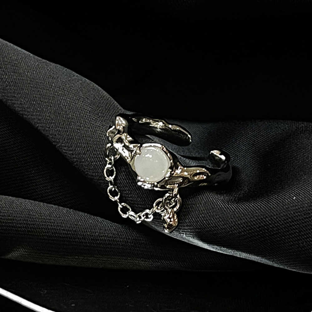 Couple Rings Two piece set of high-end moonstone ring womens opening ring niche design plain ring index finger ring French self-discipline ring H25303