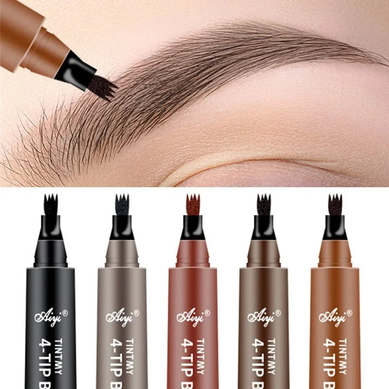 4 Point Eyebrow Pencil Waterproof Liquid 3D Eyebrow Pen Makeup Long Lasting 4 Fork Tip Cosmetic Microblade Brow Pencil 250222