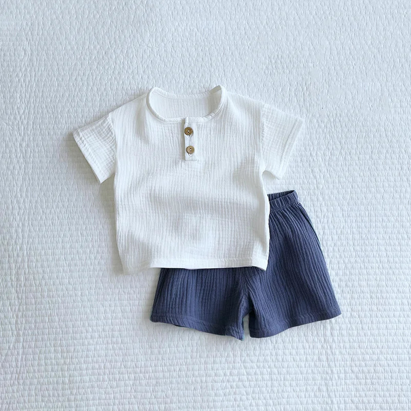 Muslin Cotton Baby Boy Clothing Set Summer Children Clothing Short Sleeve Tops T-shirt Shorts Kids Clothes 250304