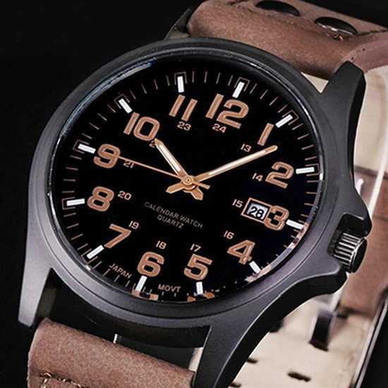 Mens date Arabic numeral dial artificial leather strap sports quartz watch relogio erkek saatiXJ250304