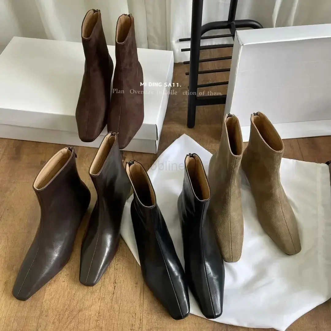 Wen Shoes Square Toe Wen Ankle Boots Fion Soft Leather Short Booties Ladies Elegant Low Heel Shoes Wens Footwear Z250304