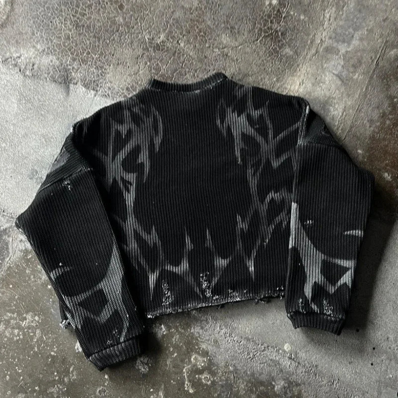 Y2K Harajuku round neck pullover vintage striped n fashionable men sweater American style streetwear Goth women sweatshirts 250304
