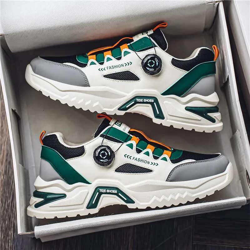 Men's Korean rotating buckle trendy casual sports four season soft soled non slip outdoor running shoes student sneakers