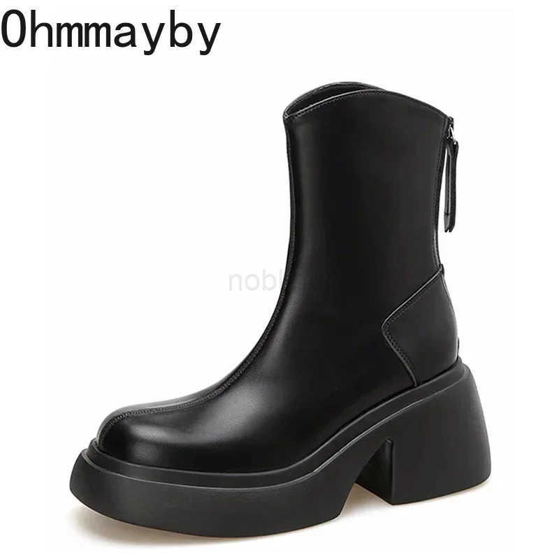 Chunky Wen Black Short Boots Fion Back Zippers Shoes Autumn Winter Square Heel Wens Ankle Booties Z250304