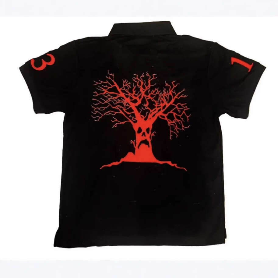 Embroidered with 13Polo collar, t-shirt in black, minimalist, trendy, personalized embroidered short sleeved shirt