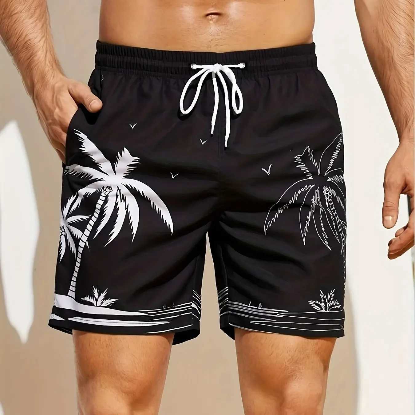 Summer Mens Loose Beach Shorts Drawstring Quick Dry Coconut Tree Shorts For Men 3D Print Casual Sport Shorts for maleT250304