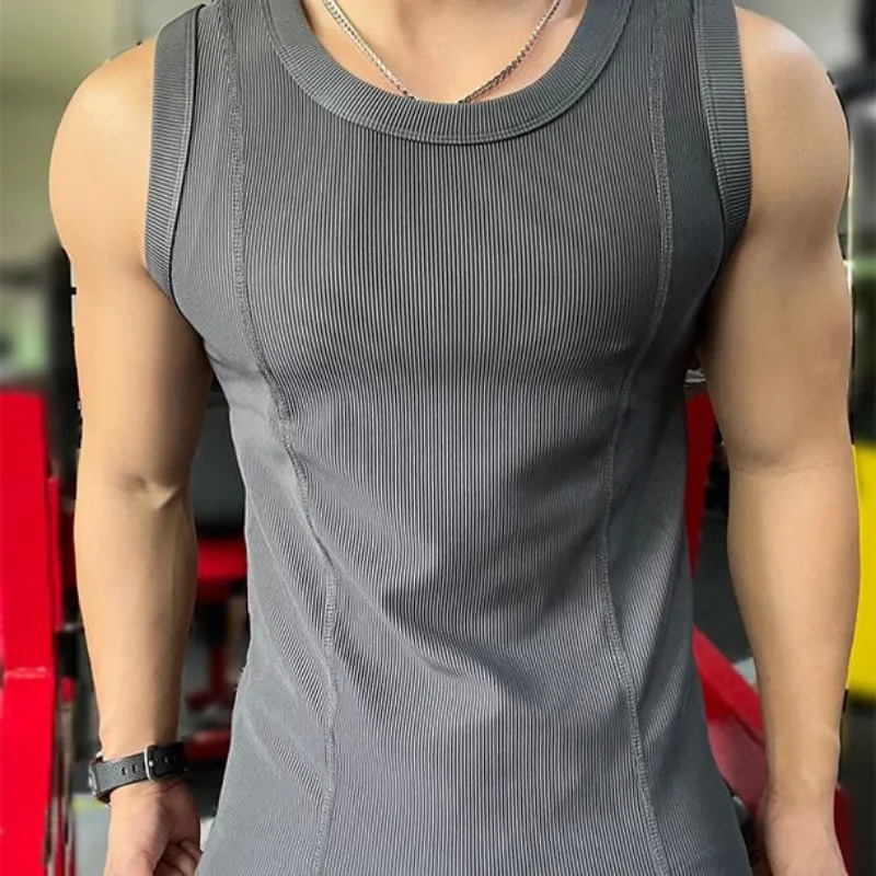 Mens Casual Tank Top Summer Fitness Training Elastic Base Layer Sleeveless Sports Vest bodybuilding gym t shirt men 250304