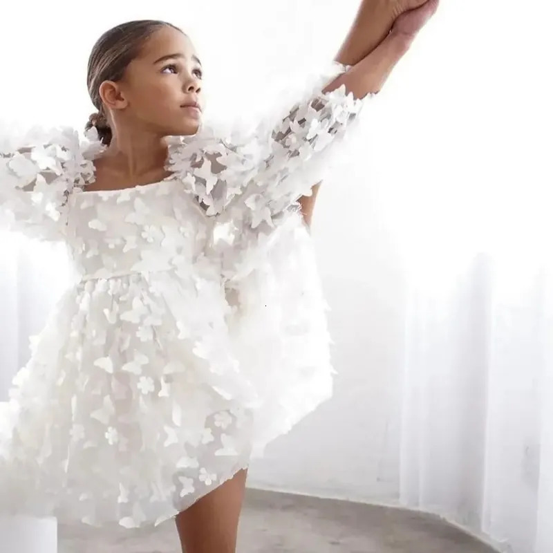 Fashion Baby Girl Princess Butterfly Tutu Dress Puff Sleeve Child Tulle Pageant Party Birthday Clothes 112Y 250303