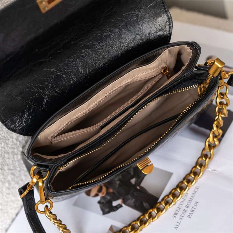 Shiny Cowhide Genuine Leather Shoulder Bags For Women Trend Designer Flap Crossbody Purses Chain Ladies Handbags
