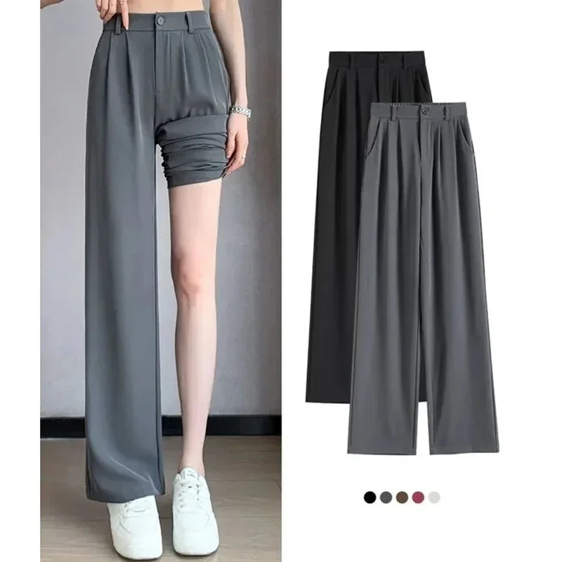 Women Suit Pants Lady Baggy High Waist Wide Leg Solid Color Trousers Female er Straight Leg Mom Classic Office Pant Slacks 250303