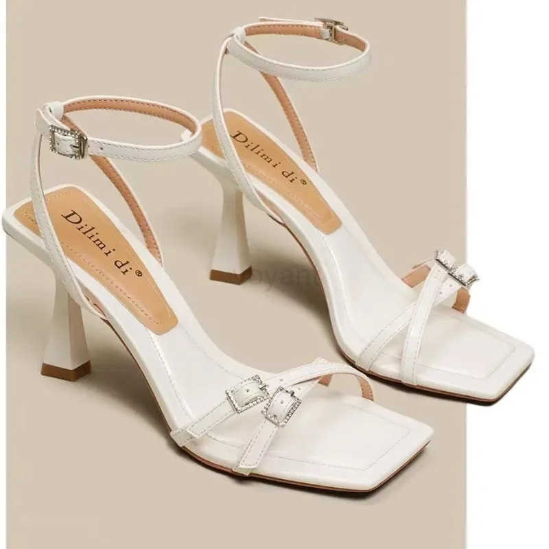 2024Wens Summer New Fi Square Toe Simple Solid Color Stiletto H PU Leather Sexy Open Toe Party Dress Wens Sandals Z250304