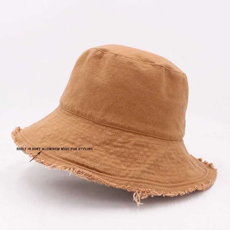 Solid coloucket hat soft aluminum wire she water wash bucket hat womens outing basin hatXJ250304
