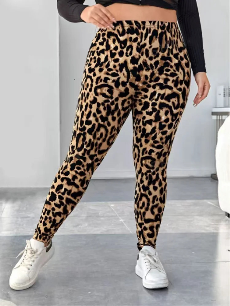 GIBSIE Plus Size Leopard Pattern Sexy Tight Legs Fashion Spring Autumn High Waist Womens Casual Elastic 250304