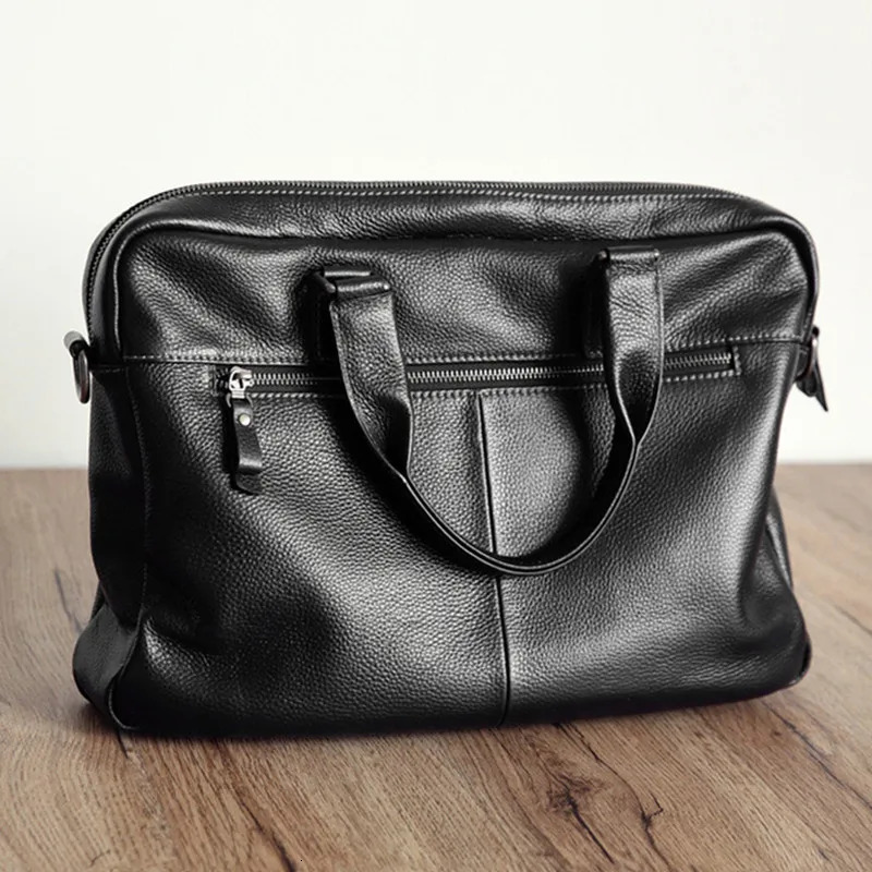 Natural Cowskin 100% Genuine Leather Mens Briefcase Fashion Large Capacity Business bag Black Male Shoulder Laptop Bag 250228