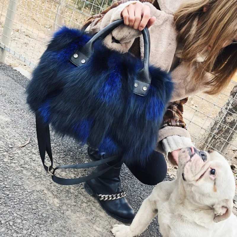 Fox Fur Bag Winter Women Fluffy Handbag Real Fur Bag Female Shoulder Crossbody Bag Evening Party Handbags Large Lady Clutch Bag Z250303