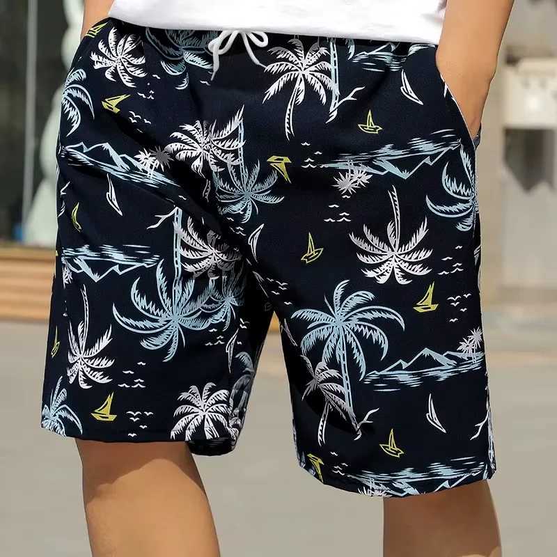 New Mens Summer Beach Casual Shorts Coconut Tree Print Uniform Size Comfortable Silk Quick Drying Bermuda Hurey BoardshortsT250304