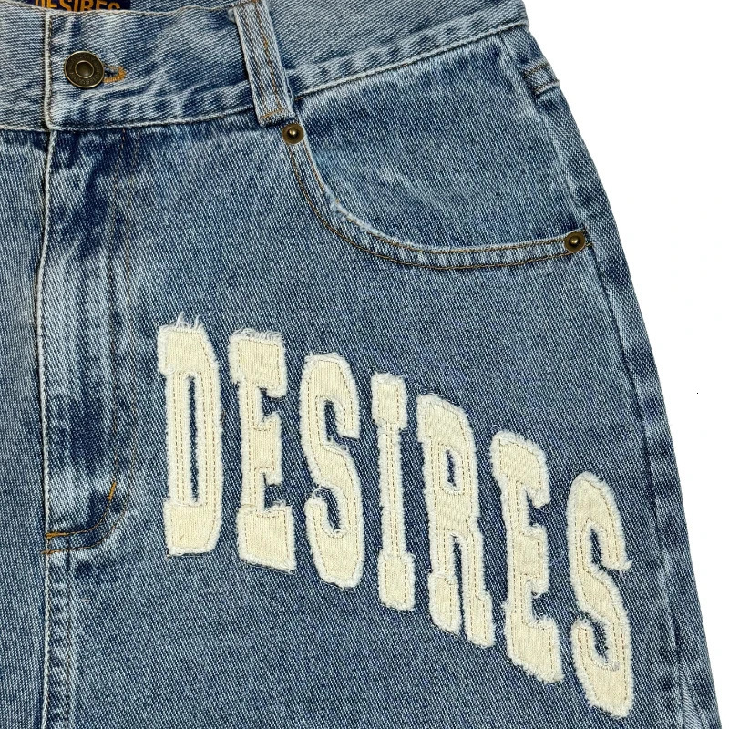 Y2K Retro Denim Shorts Washed Tassel Alphabet Embroidery Pattern Jorts Men Harajuku Hip Hop Trend Versatile Unisex Baggy Shorts 250304