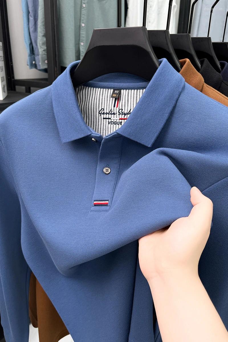Men's Polos Luxury Embroidered Design Polo Shirt Long Sleeve Brand 2025 Autumn Wear Silk Cotton Comfortable Casual Fashion T-shirt