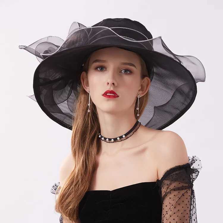 Eugenia European style hat vintage flower top hat womens summer mesh fisherman hat sun protection foldable sun hatXJ250304