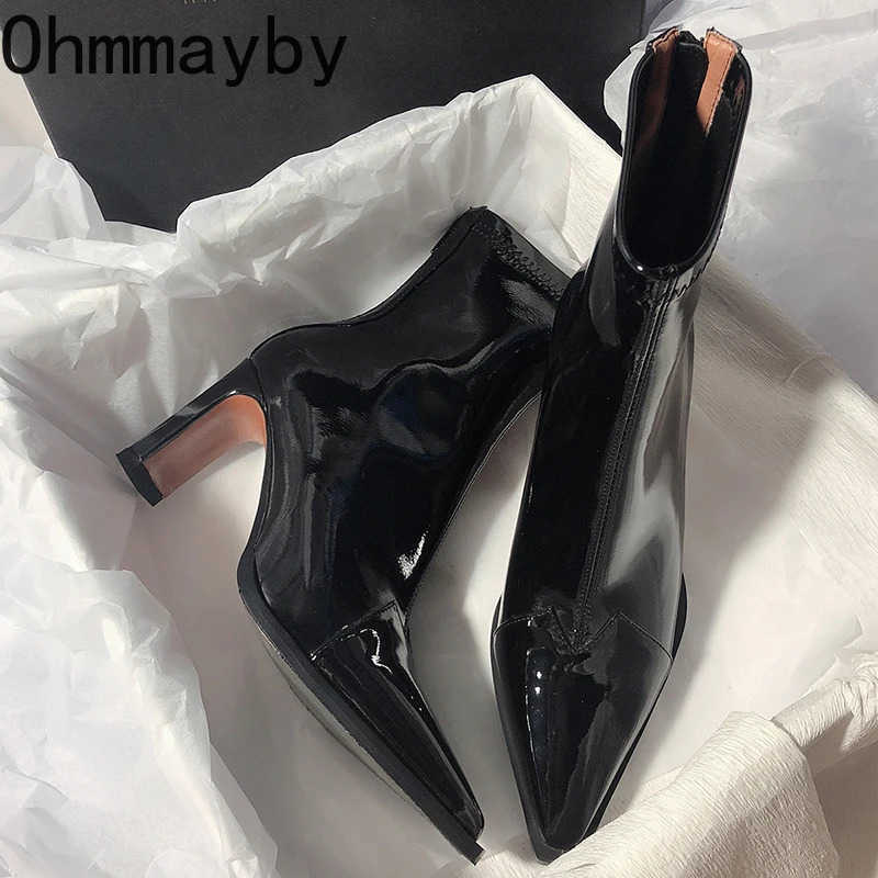 High Heel Wen Short Boots Fion Zippers Shoes Style Autumn Winter Pointed Toe Ladies Dancing Party Pr Shoes Z250304