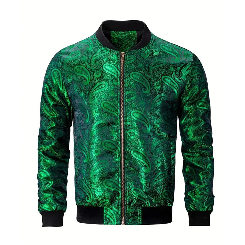 Gold Paisley Jacket Mens Clothing 3D Printed Colorful Long Sleeve Zipper Jackets Graphic Street Trend Autumn Bomber Coat 250304