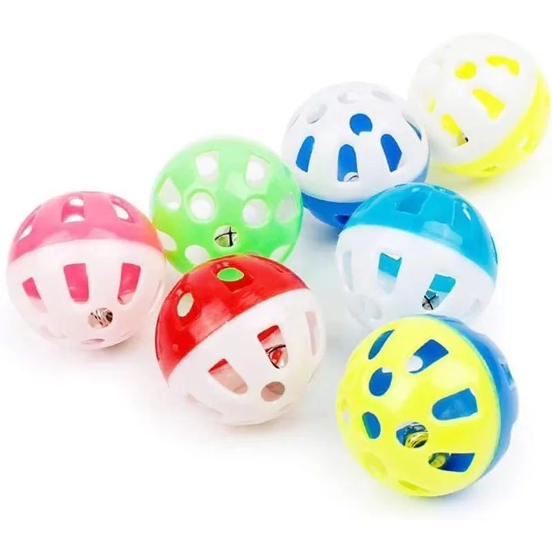 10Pcs Bird Toys Parrot Play Balls with Jingle Bell Hollow Rolling Bell Ball Pet Cat Kitten Chase Rattle Toy Random Color