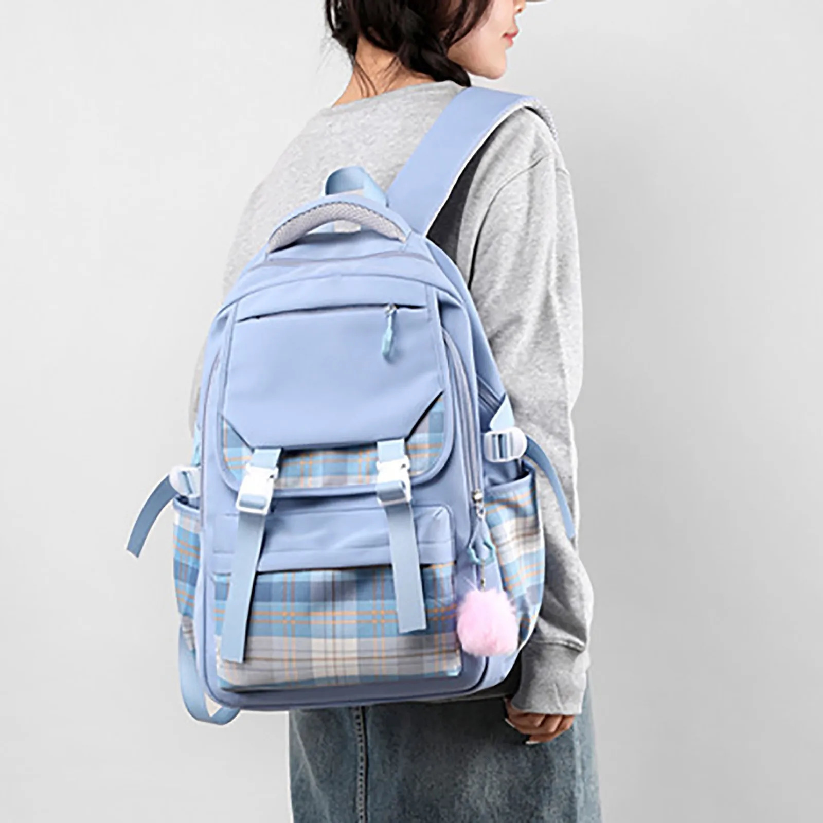 Ship from US Waterproof Teenage Bookbag Nylon Rucksack Schoolbag Adjustable Shoulder Belt Double Zipper Backpack Laptop Dry Backpacks 250304FBB