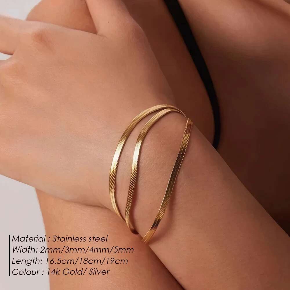 eManco Trend Classic Snake Gold Color Width 2/3/4/5MM Stainless Steel Chain Bracelet For Women Jewelry Gift