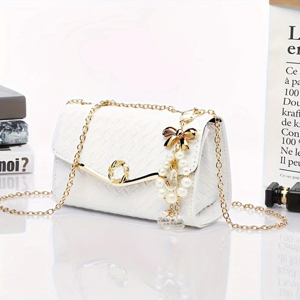 Ship from U.S. Geometric pattern shoulder bag with crystal charm and chain handbag elegant womens fashion 250303FBB