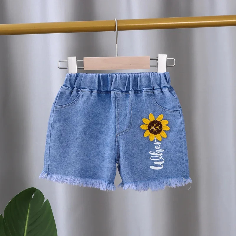 Baby Girls Shorts Jeans Kids Eastic Band Short Pant Summer 1 To 4 Yrs Childrens Cartoon Trousers Korean Style Clothing 250304