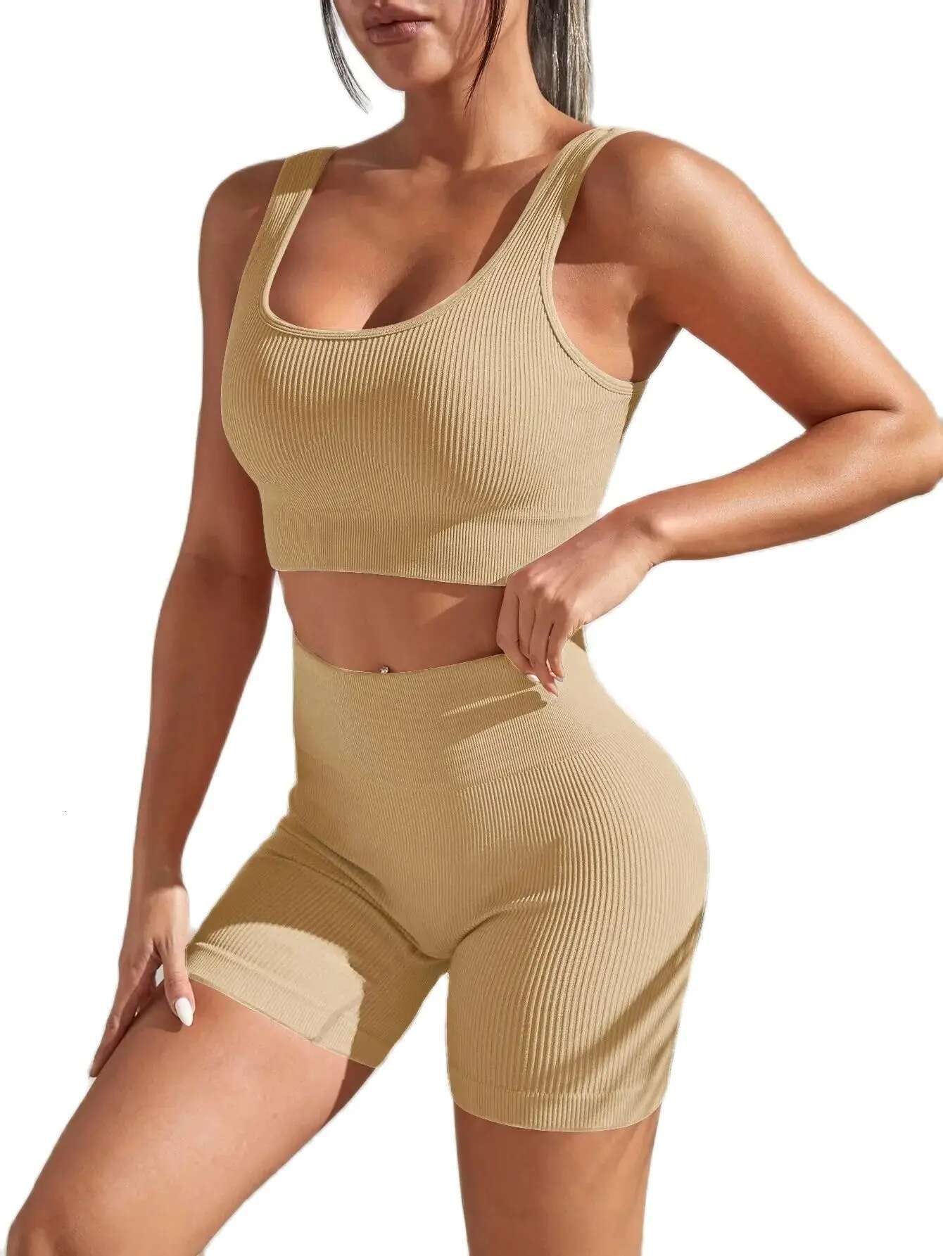 New Arrival Fashion Seamless Exercise Body-Tight Quick Dry Moisture Absorption High Waist Hip Yoga Fiess Set For Women