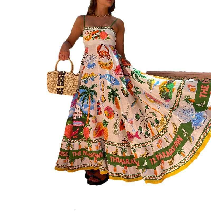 sexy women's suspender graffiti printed sleeveless cotton and en dress, 2025 new casual versatile fashion clothing