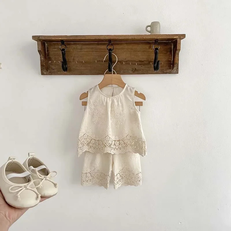 MILANCEL Summer Baby Clothes Set Infant Cute Lace Vest Pants Girls Embroidered Flowers Outfit 250304