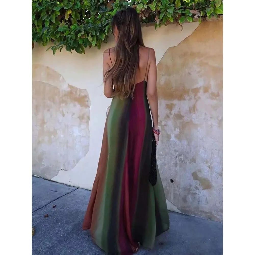 Deep V-neck womens sexy high waisted Y2k womens elegant party elegant printed pleated sleeveless vacation dress 250228