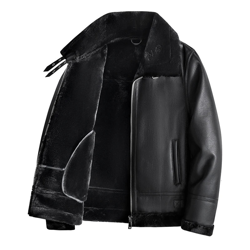 Thickened Warm Sheepskin Leather Coat Mens Fur Lamb Wool Cashmere Jackets 250225