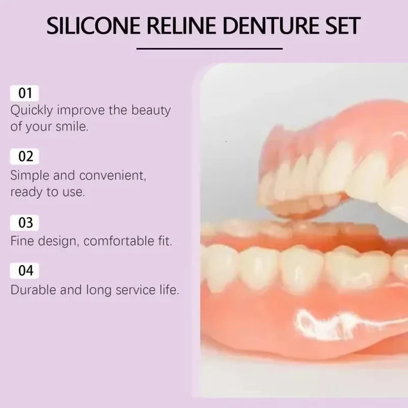 Silicone Denture Set Fit Temporary Orthodontic Teeth Dentures Fake Tooth Oral Hygiene Care Whitening Dentures Simulation Braces 250228