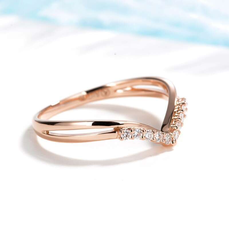 Feiyu Simple Rose Gold V-shaped Copper Set Zircon Crystal Women's Fashion Handmade Diamond Ring