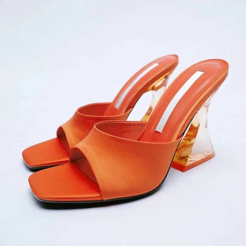 Summer Green Wens Shoes Slippers Silky Wide Band Transparent Strange High H Cfortable PU Leather Slides Sandals Pumps Z250304
