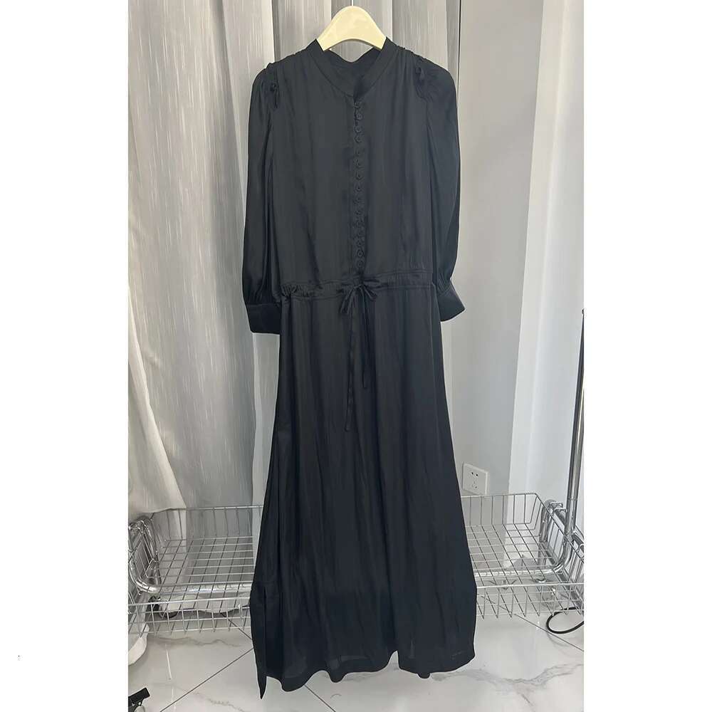 Qi Solid Graphic Print Women O-Neck Long Sleeve Tie Waist Button Lady Midi Skirt Casual Classic Dress Femme 2023