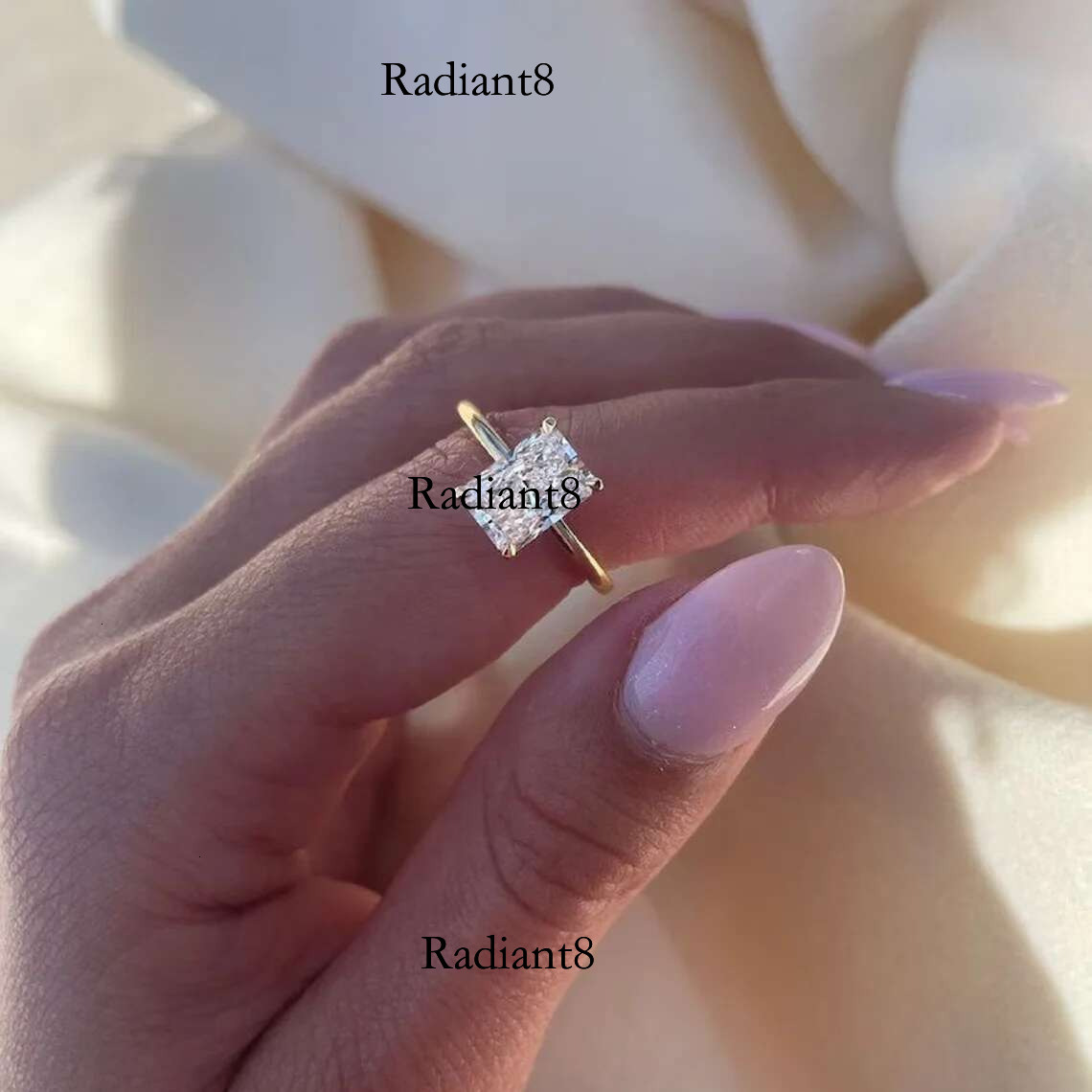 Dainty Radiant Cut 1-3ct Moissanite Engagement Solitaire Ring Sterg Sier for Woman Girl Gold Plated Anniversary Gifts