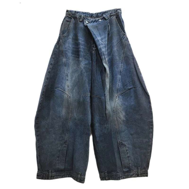 Vintage Fashion Irregular Denim Pants For Women High Waist Straight Wide Leg Jeans Female 2025 Autumn New Items 11A01242