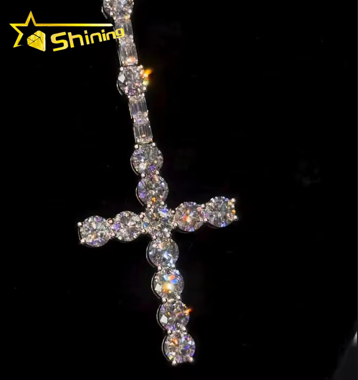 Trendy New Arrivals Iced Out Tennis Chain Set Custom Made Manufacturer VVS Moissanite Dia Cross Pendant Necklace