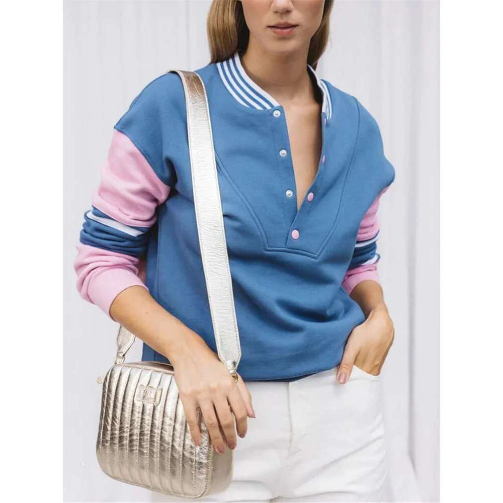 Clearance Price Women's Sweatshirt Contrast Color Letter Print Long Sleeve Ladies Round Neck Cotton Pullover Tops