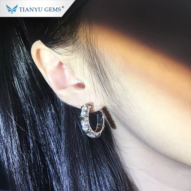 Tianyu Fine Piercing Jewelry Custom12mm 14mm Women White hies 10k 14k Gold Moissanite Dia Hoop Earrings Set