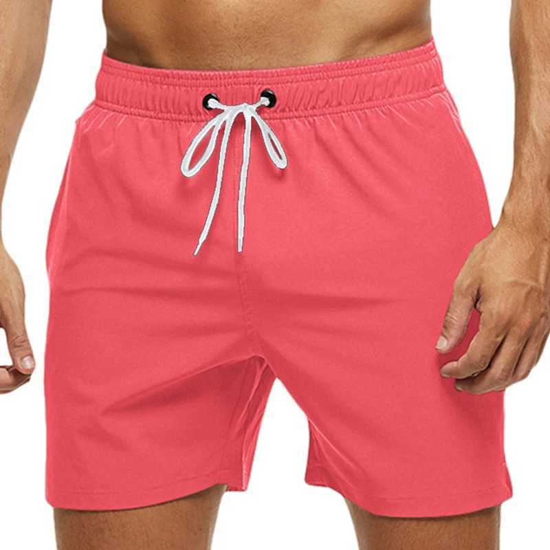 Mens Swim Trunks Beach Shorts Drawstring with Mesh Lining Elastic Waist Plain Breathable Soft Casual Daily StreetwearT250304