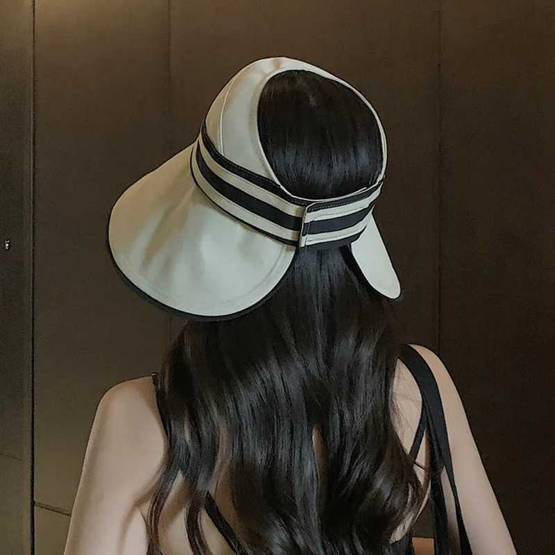 Elegant Summer Sun Hats For Women Girl Adjustable Wide Brim Uv Protection Beach Hat Breathable Foldable Panama C Ponytail CsXJ250304