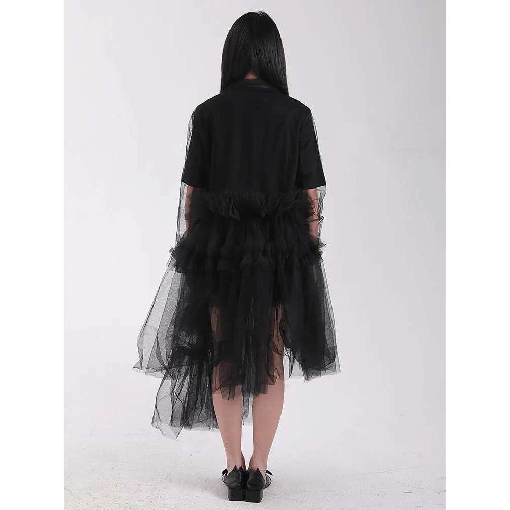Fashion Women's Cardigan Dress V-Neck Long Sleeves Mesh Spliced Irregular Hem Loose Dresses Summer 2025 New Tide Cpdb110