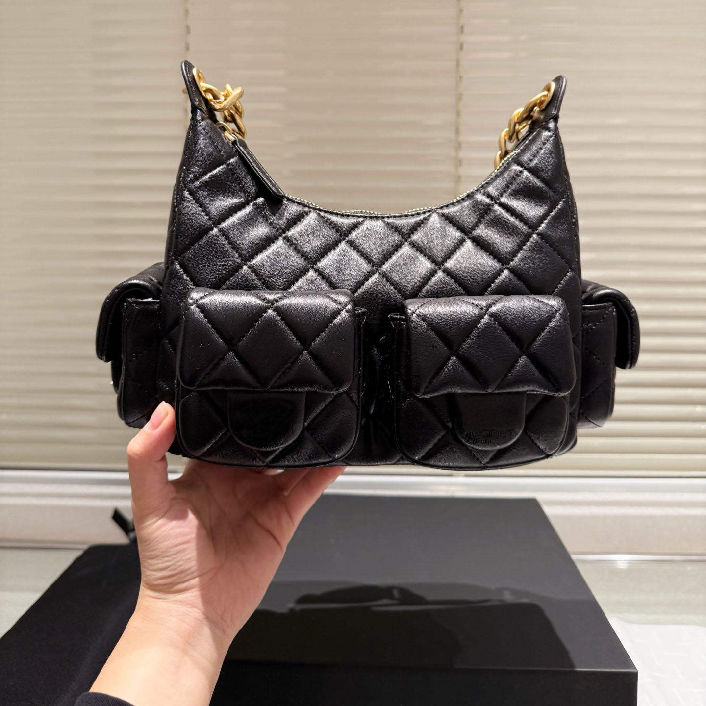 25C Mirror Quality HoBo Underarm Bags Multiple Pockets Vintage Chain Women Shoulder Crossbody Bag Genuine Lambskin Designer Handbags 12A Grade 24x16cm