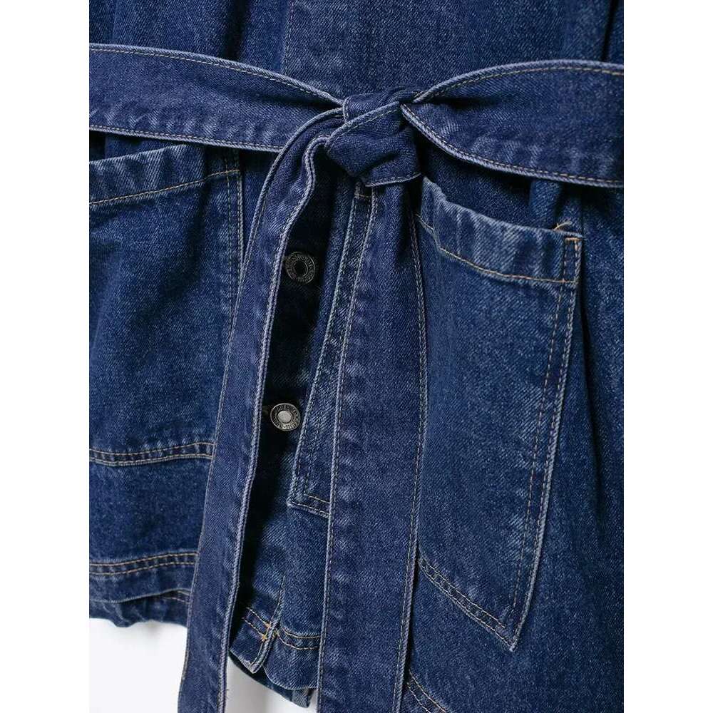 Willshela Women Fashion With Belt Denim Blue Single Breasted Jackets Vintage Lapel Neck Long Sleeves Female Chic Lady Outfits