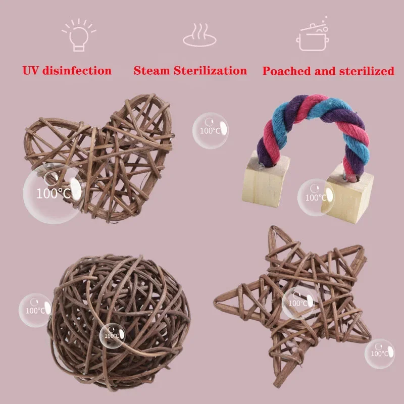 Cute Natural Wooden Rabbits Hamster Toys Pine Dumbells Unicycle Bell Roller Toys for Guinea Pigs Rat Small Pet Molars Supplies